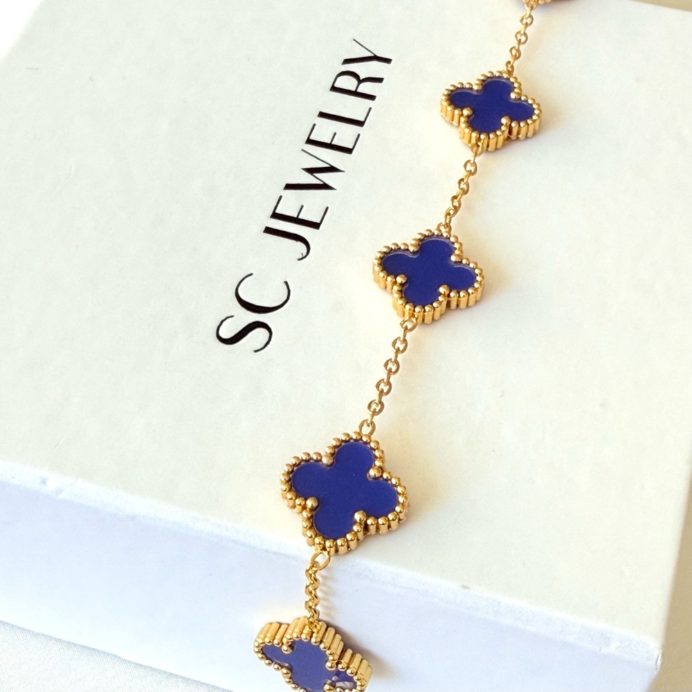 Royal Blue Clover Bracelet | Double Sided | Four Leaf - Picture 2 of 11
